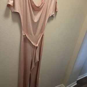 Shimmering Blush Jumpsuit with Tie Waist